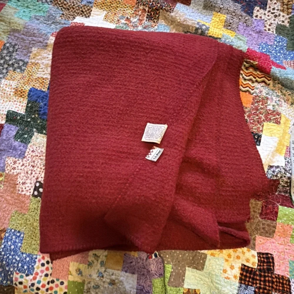 VTG LL Bean Freeport USA Wool Blanket RED 80x80 Biddeford Mills Warm Feelings
